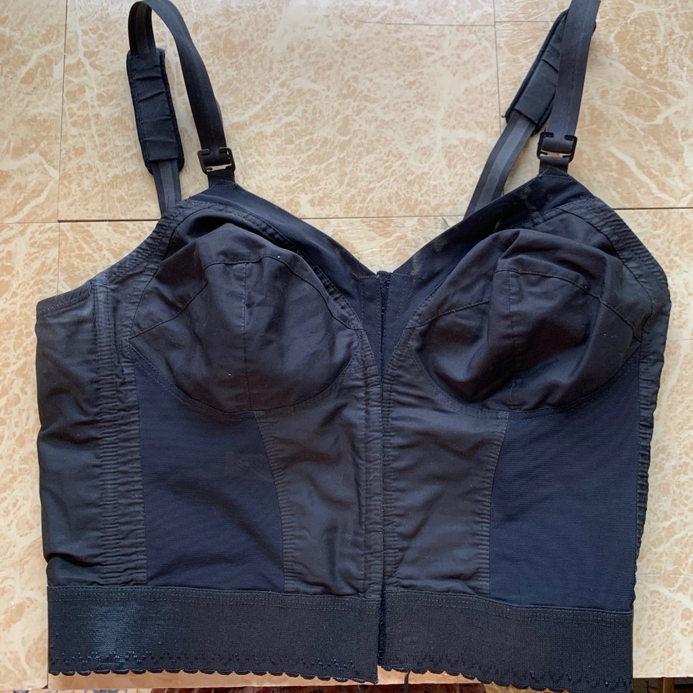 Vtg Exquisite Form Longline Bra 40B Front Hook Bullet Cup Black Pinup Retro